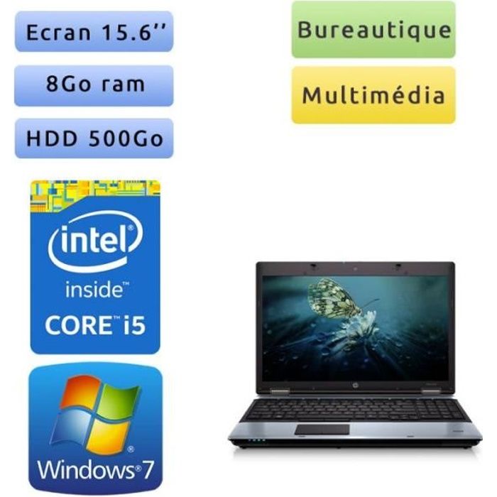HP Compaq 6550b -  Windows 7 - i5-520M 8GB 500GB - 15.6 - Webcam - Ordinateur Portable PC