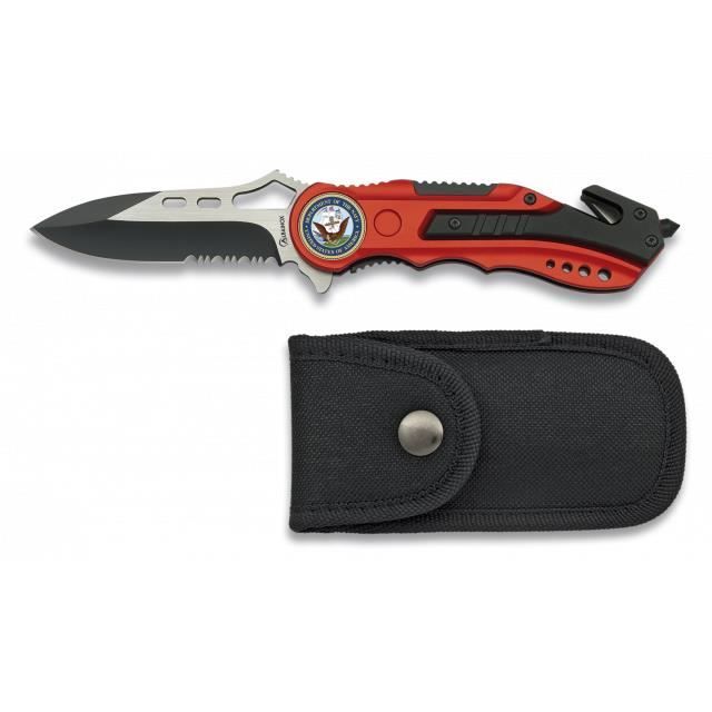 Couteau Pliant Rouge. Scie. Etui. 6.5 Cm