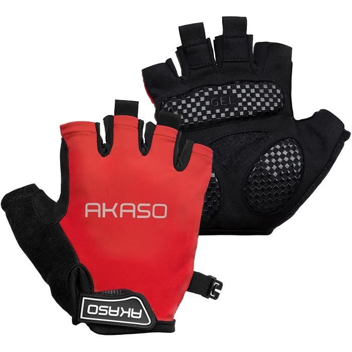 AKASO Gants de cyclisme gants de vélo demi-doigt absorbant les chocs anti-dérapant respirant vtt DH pour hommes / femmes Rouge XXL
