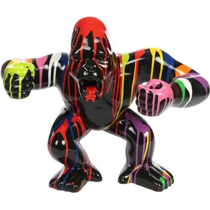 Statue en résine Donkey Kong gorille singe debout multicolore fond noir 57 cm : H, 45 x L, 57 x l, 27 Multicolore