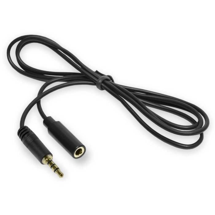 OCIODUAL Cable Rallonge Jack 3.5mm TRRS 4 Poles OMTP 1m Noir Male Femelle Audio Stéréo Support Microphone Mic de Casque pour MP3
