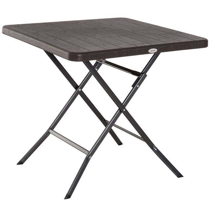 Table de jardin pliable table pliante carrée dim. 78L x 78l x 74H cm métal époxy HDPE imitation bois chocolat 78x78x74cm Marron