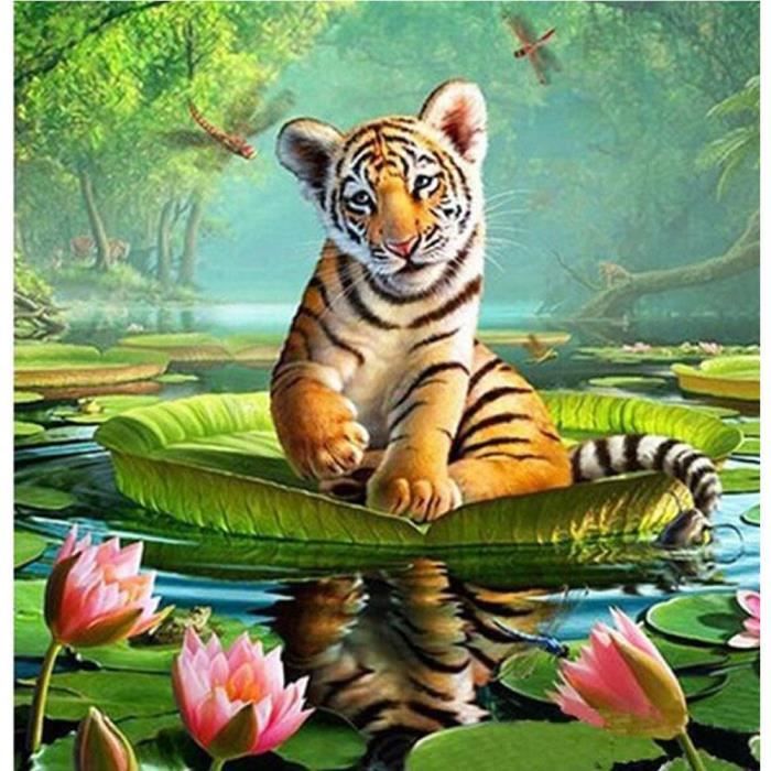 Peinture Diamant, Voyage Fantastique de Tigre Diamond Painting 5D DIY Diamant Peinture Carré Diamant Carré Diamant Home Decor @M1020