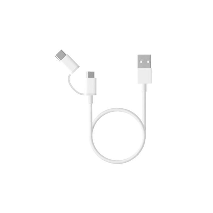 Xiaomi Mi 2-in1 USB Cable - Câble Combo Micro USB & Type C - 0.3m - Recharge rapide - Noir (Blister) Blanc