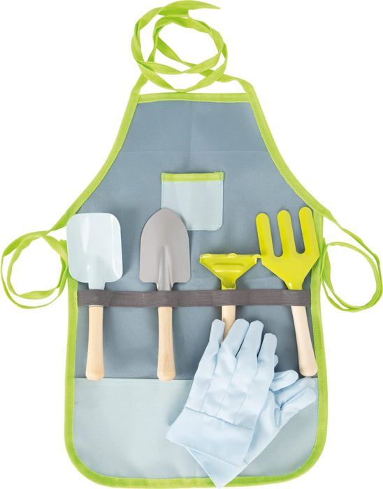 DKINY Set Jardinage Enfant 5 Pièces – Bêche, Pelle, Râteau, Tablier Et Gants, Jouet Éducatif Extérieur 3-8 Ans