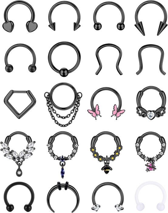 ValueBargain 27-teiliges Septum Piercing Set - ABS & Edelstahl In Schwarz, Weiß, Rosa
