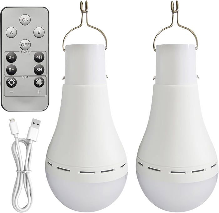 Pack de 2 ampoules rechargeables USB ampoule LED à pile 12W avec crochet et télécommande ampoules LED 3 modes à piles
