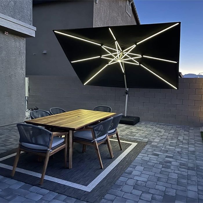 Parasol Déporté 2.5x2.5 M Purple Leaf - Inclinable 5 Positions, Rotatif 360°, UPF 50+, Avec Housse Et Base Croisée, Beige