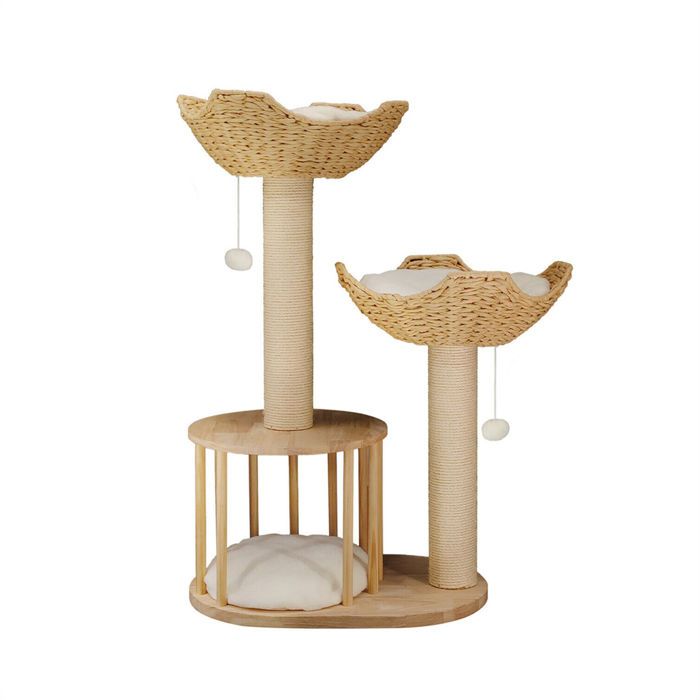 Comparer les prix de Arbre à Chat Hauteur 99 cm - BingoPaw - Centre d'activités pour Chats avec Griffoir en Sisal - 2 Plateformes avec 1 Niche