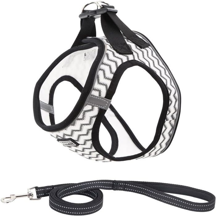 Meilleurs prix pour Harnais Chien Réfléchissant Respirant avec Laisse,Step-in Harnais pour Chiens Chats,Gilet Rembourré Confort Mesh (S,Blanc Vagues)