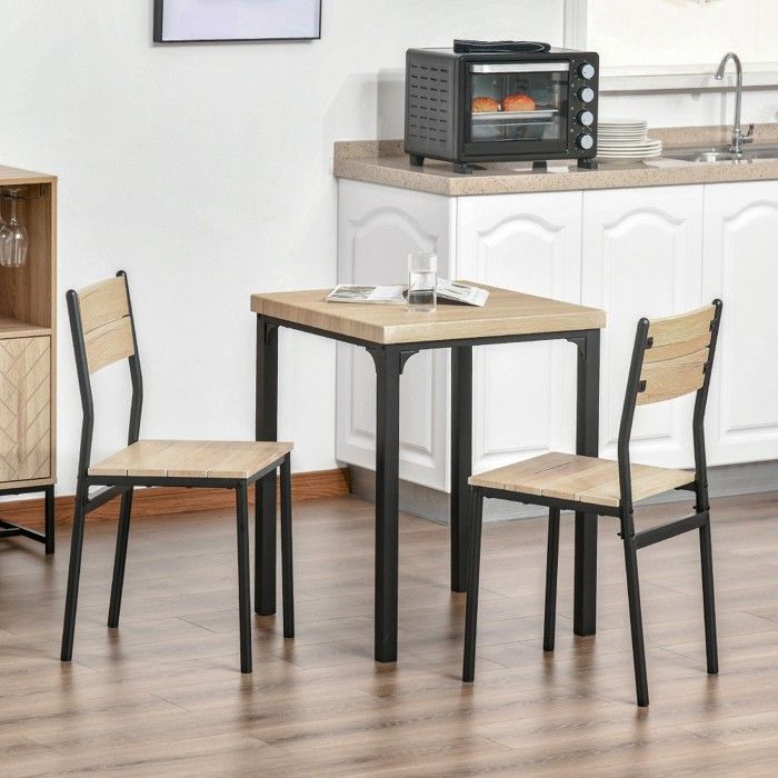 Table A Manger Avec Chaises Ensemble table à manger 3 pièces (1 table + 2 chaises) cuisine style bois naturel & noir