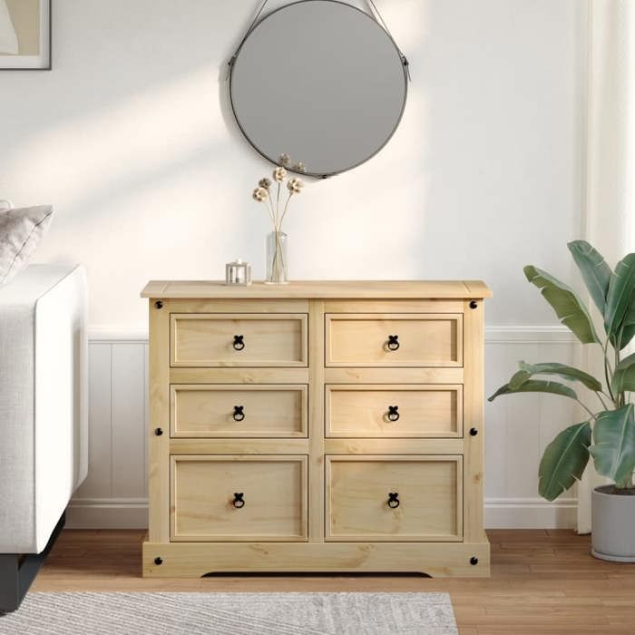 (SOLDE dété) Commode - Décor salon/Dessus robuste - Corona 110 x 43 x 91 cm bois massif de pin *aspect pratique6468333