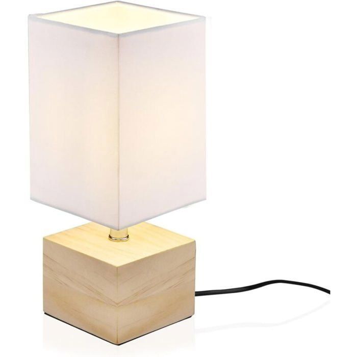 Lampe de Chevet Moderne Éclairage Esthétique en Bois Naturel pour Chambre Soin des Yeux (BLANC)