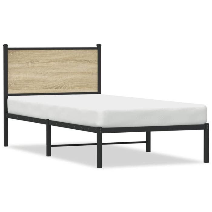 SOLDES dAutomneCadre de lit en métal - 1 Personne - lattes en métal - chêne sonoma 90x190 cm - HOMEFR1294