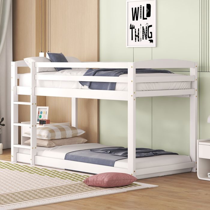 Lit superposé pour enfants et adolescents lit denfant cadre en pin massif facile à monter 90x200cm blanc