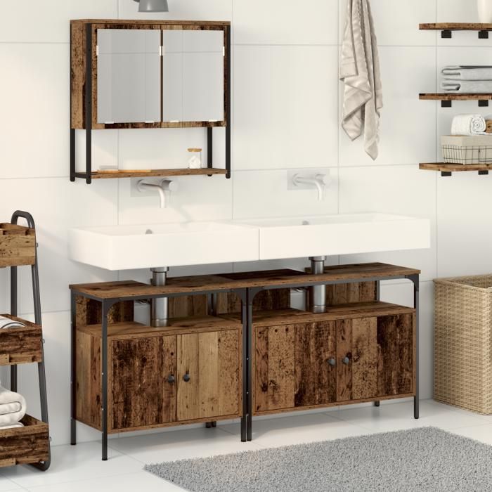 Meuble de salle de bain - Meuble sous lavabo - Bois reconstitué - Lavabo intégré - Finition mate