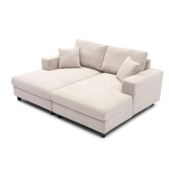 MENZZO Duo de méridiennes Fabien combinables en canapé profond Velours côtelé Crème -Canapé : L196 x P150 x H90 cmLa