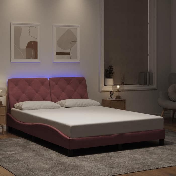 CHIC Lit adulte 2 places - 120x200 cm Structure/Cadre de lit et lumières LED rose 120x200 cm velours #Sara63706