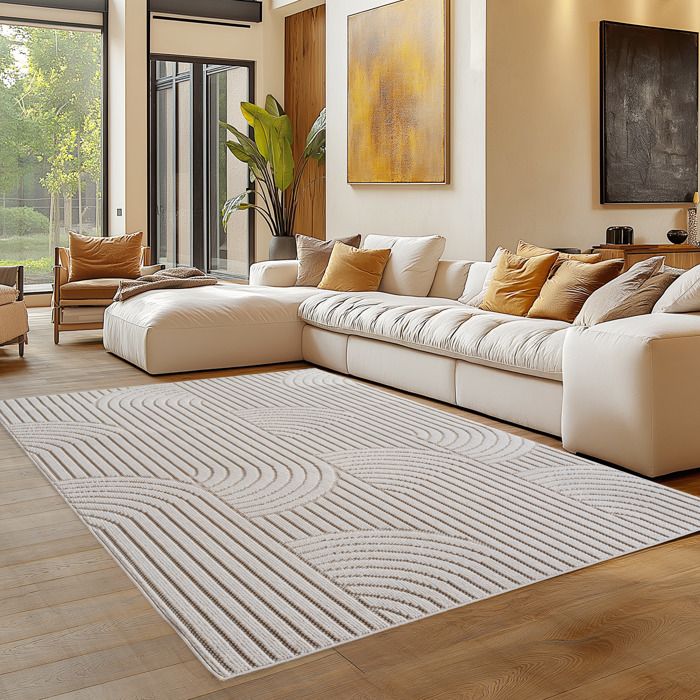 Carpettex Tapis 160x230 cm Crème Design Bohème Scandinave Doux Résistant Facile à Nettoyer Salon Coin Canapé Chambre.
