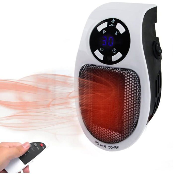 Mini radiateur soufflant - PZCC - 350W - Thermostat électronique - Affichage LED - Télécommande infrarouge