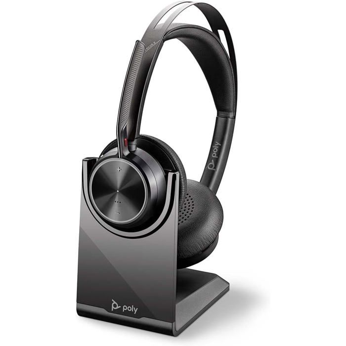 Auriculares Poly Voyager Focus 2 inalámbricos Bluetooth con Cancelación de Ruido micrófono y base de charge noirs - vue 2
