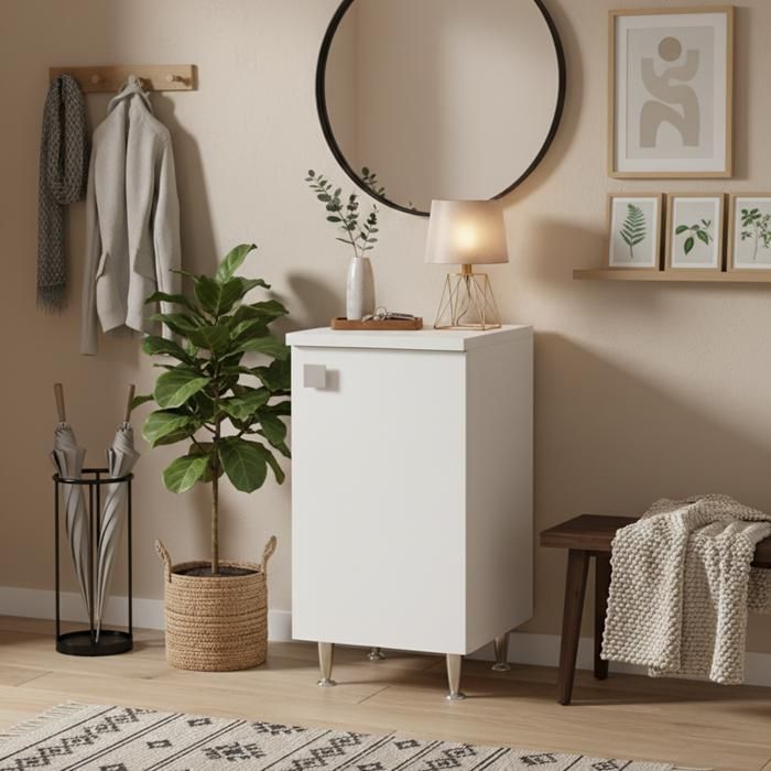 Meuble Bas Blanc Frêne 1 Porte Droite Armoire Multiusage 50 cm avec Pieds Métal Livré Monté pour Salle de Bain/Entrée/Buanderie Meuble Bas Blanc Frêne 1 Porte Droite Armoire Multiusage 50 cm avec Pieds Métal Livré Monté pour Salle de Bain/Entrée/Buanderie