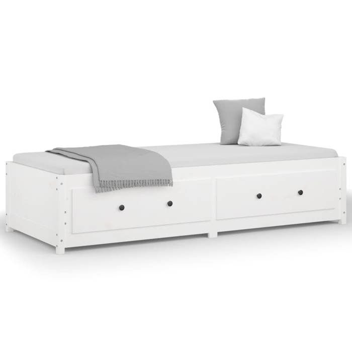 Lit de jour en bois de pin - JILL - 80x200 cm - Blanc - Bois de pin massif - Multifonctionnel - Cadre robuste