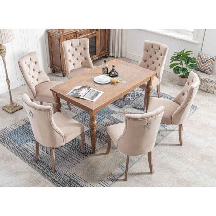 Chaises Capitonnées - PDZZZD - Lot de 6 - Beige - Bois Massif - Style Classique