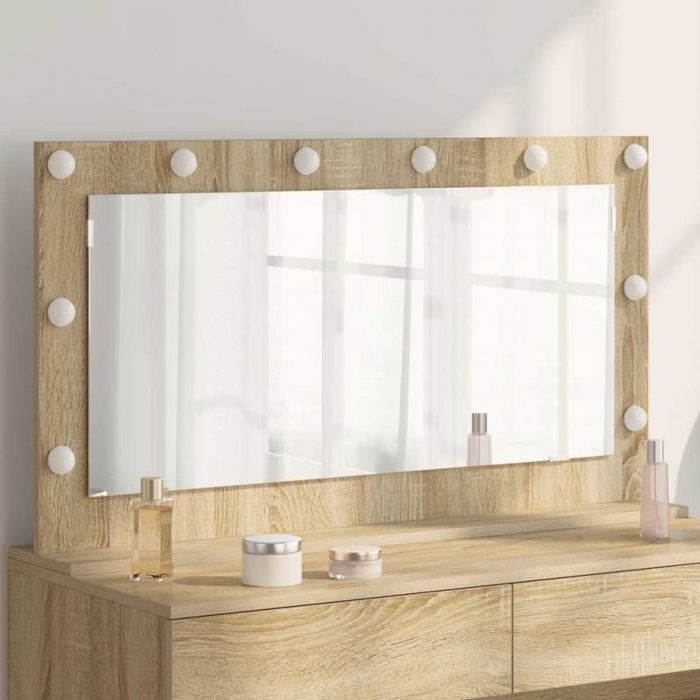 Miroir de coiffeuse vidaXL chêne sonoma 100 x 55 x 18 cm avec LED blanc chaud
