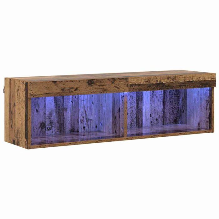 Meuble TV mural LED - vidaXL - Bois ancien - 100x30x30 cm - Étagères en bois - Bandes LED multicolores