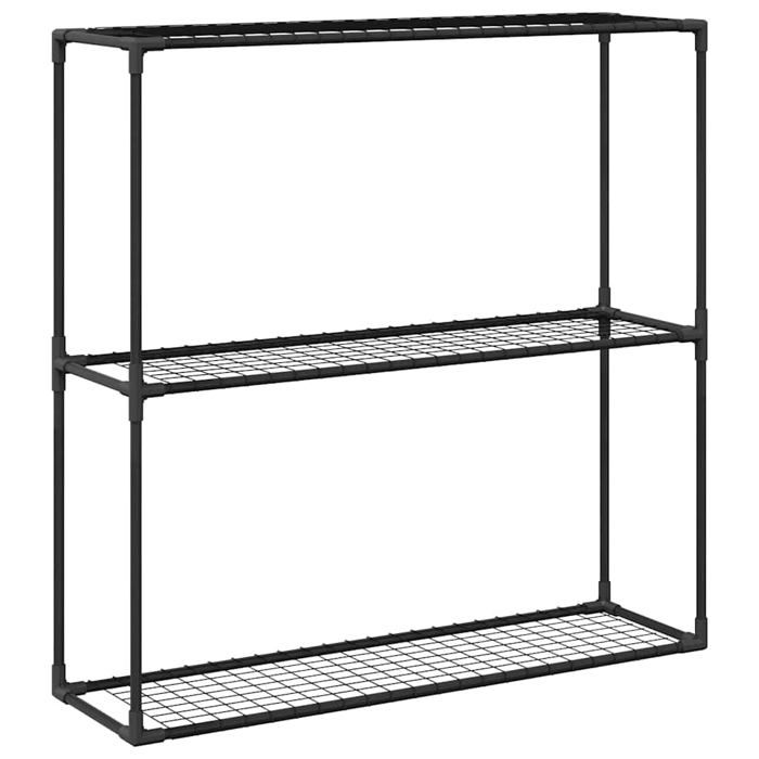 Support de plante à 3 niveaux - vidaXL - Noir - 100x32x102 cm - Acier - Étagères en maille - Usage extérieur