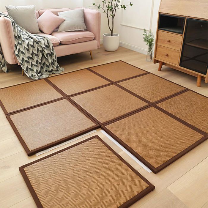 Matelas japonais pliant en rotin avec support antidérapant ferme et confortable - 9pcs-60*60cm