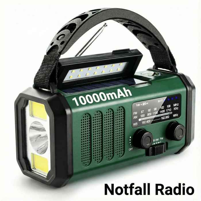 Radio de secours solaire à manivelle avec lampe LED powerbank 10000mAh SOS FM AM compacte et portable