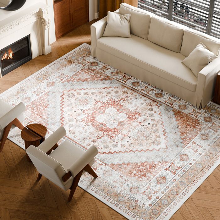 Tapis Salon-VEVOR-27x37 m-Grand Tapis Chambre-Lavable-Antidérapant-Poils Courts Denses-Marron et Rouge
