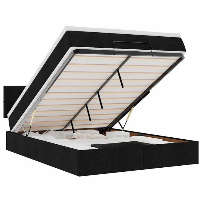 Lit ottoman - Maison Exclusive - 140x190 cm - Tissu noir - Rangement hydraulique