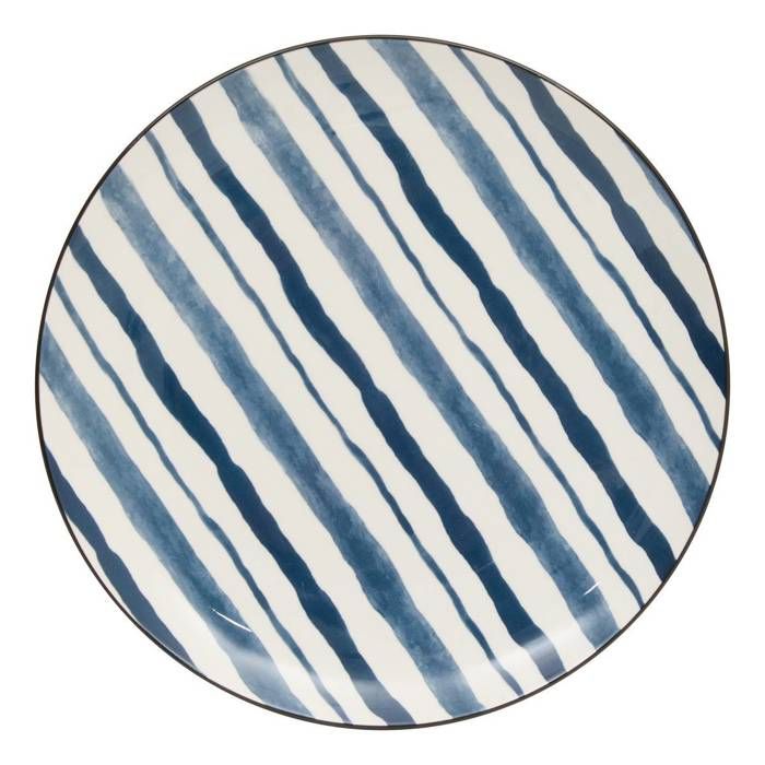 Lot de 6 Assiette plate Umami D26cm rayure bleu - Atmosphera Créateur dintérieur