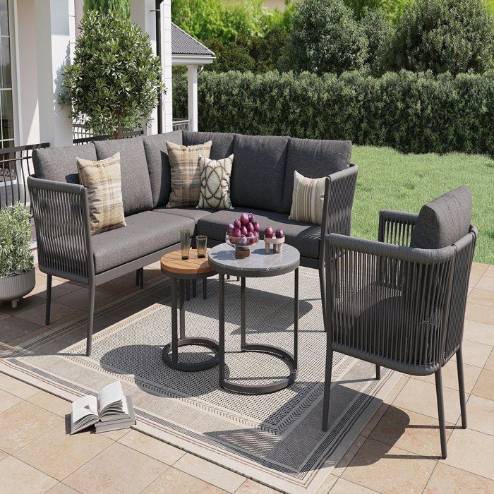 Salon de jardin modulaire avec 2 tables gris EVRYAE