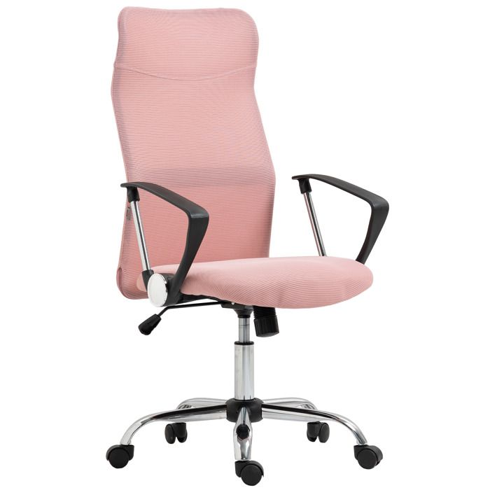 Fauteuil de bureau - HOMCOM - dossier ergonomique - hauteur assise réglable - pivotant - tissu maille - 63x65x119109-119cm - rose