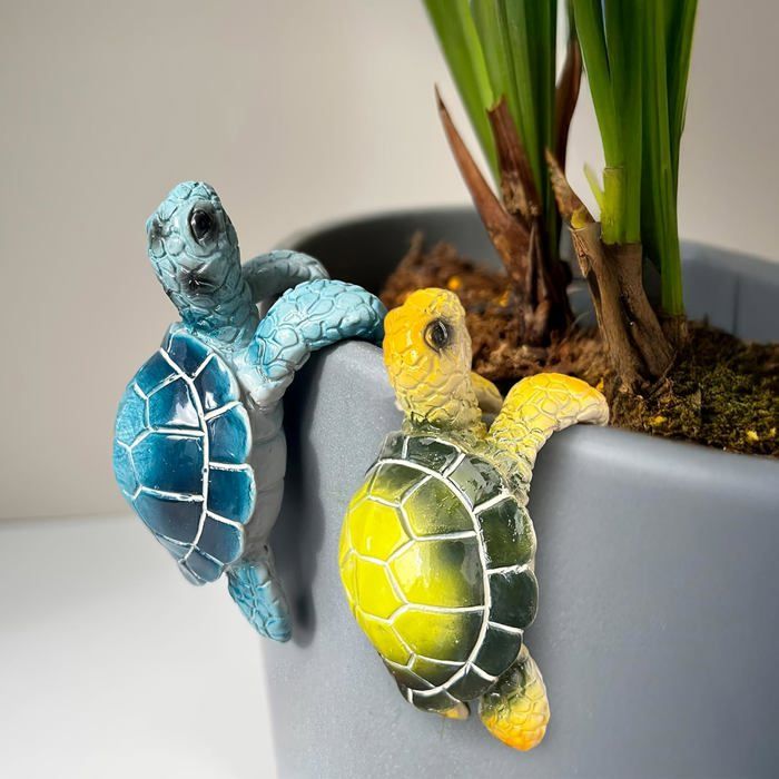 Décor Pot Tortue 2pcs - Suspension Résine Statue Jardin Ornement Plante Intérieur/Extérieur Mignon