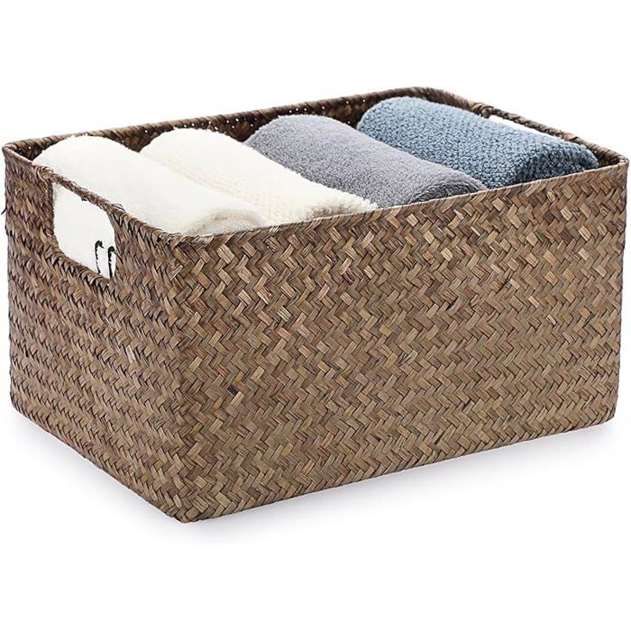 IGNPION Panier à serviettes décoratif en osier tissé en jonc de mer u2013 Panier de rangement rectangulaire multifonction CORBEILLE