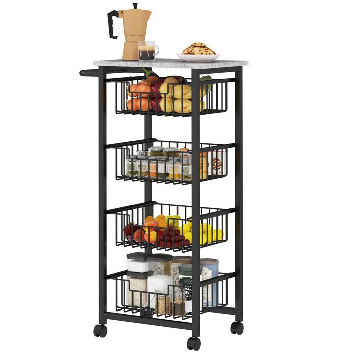 LIA Desserte cuisine 4 niveaux chariot service roulettes plan travail acier 49 5x31x91 cm gris clair