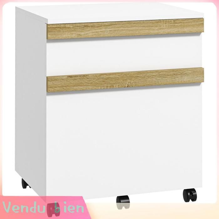 LIA Caisson bureau roulettes 2 tiroirs blanc 48x40x59 5cm