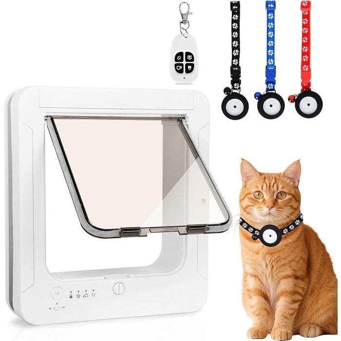 Chatiere pour Chat Puce Electronique Accès Sélectif pour Votre Chat Empêche Les Étrangers dEntrer Installation Facile