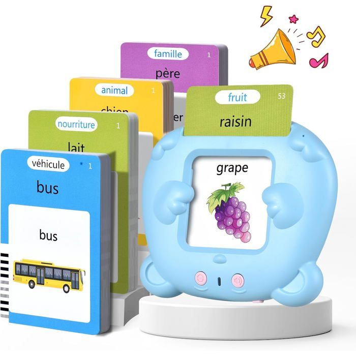 Cartes Flash Parlantes Montessori 3+ ans : 112 feuilles 224 mots jouets éducatifs bilingues français/anglais pour apprendre à parl