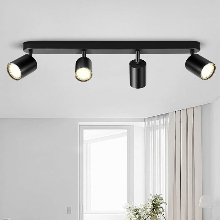 LED Pfond 4 Spots NoirSpot Pfonnier Orientable à 350°+90°Spots de Pfond Moderne GU104 Spots Noir A Noir