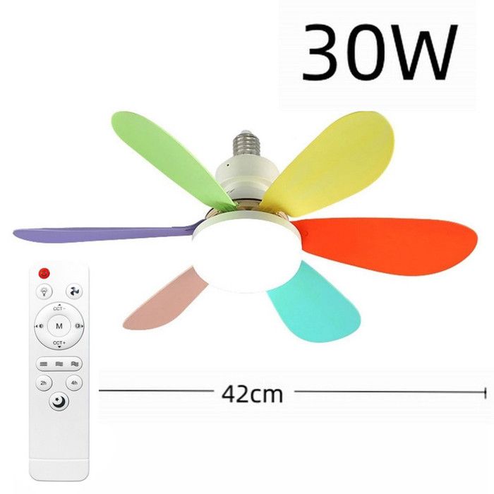 Ventilateur de Plafond avec Lumière et Telecommande42CM 30W Petit Dimmable Ventilateur LED6 Pales3 VitessesMulticolore
