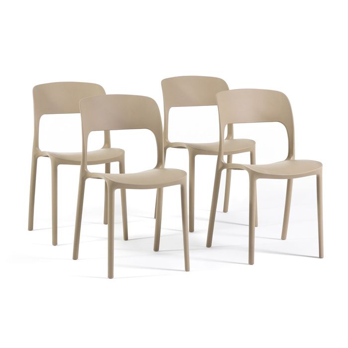 Lot de 4 chaises empilables en polypropylène pour jardin ou intérieur hydrofuges et résistantes design moderne – BARBARA  Caramel