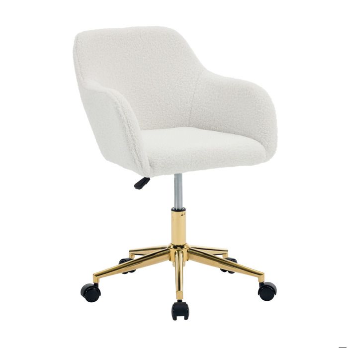 Chaise de bureau pivotante – Teddy bouclette – hauteur réglable – base dorée – blanche