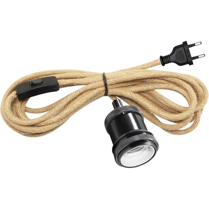 Lustre Corde de Chanvre avec Prise 500CM Cable Douille E27 Lampe Suspendue avec Prise et Interrupteur
