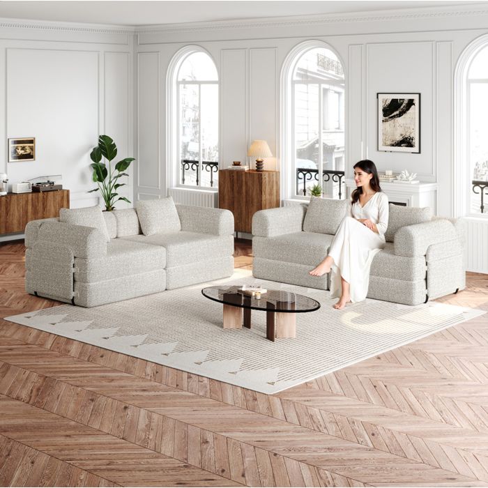 Canape lit convertible 2 en 1 en chenille kaki 4 places avec rangement d accoudoir et structure metallique